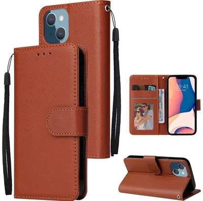 Produktbild von Mobigear Wallet Klapphülle für iPhone 14 Plus - 2 Kartenfächer mit Standfunktion Kunstleder Braun