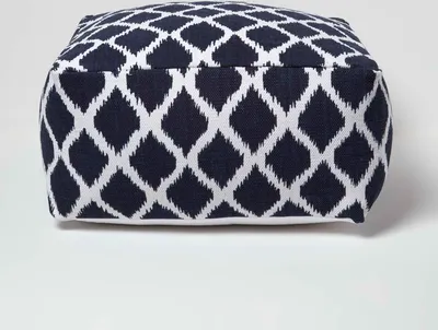 Immagine prodotto di HOMESCAPES Pouf con motivo ikat - quadrato, blu e bianco, 60x30 cm