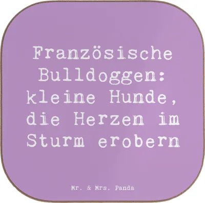 Produktbild von Mr. & Mrs. Panda Untersetzer für Gläser Spruch Französische Bulldogge - Lavendeltraum - Geschenk, Hunderassen Charakter, liebevoll, einzigartiges Aussehen, Herzen erobern