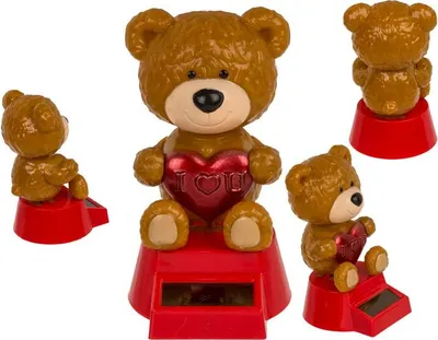 Produktbild von Solar Love You Bär Bewegliche Figur Deko Solarzelle Wackelkopffigur Liebe Herz