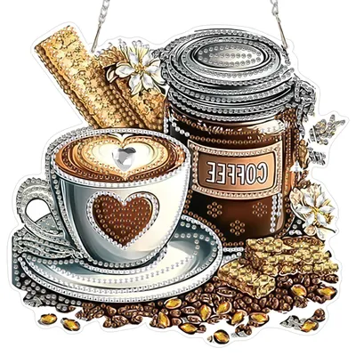 Diamond Painting Hänger, Kaffee-Motiv, 19,7x18,7 cm, DIY-Set