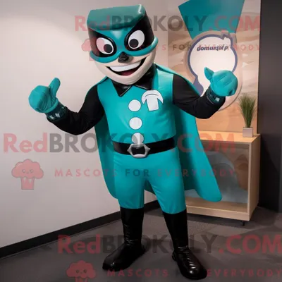 Productafbeelding van Mascottekarakter REDBROKOLY van een blauwgroen superheld gekleed met een smoking en stropdassen