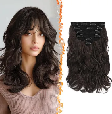 Obrázek produktu pro BARSDAR Clip in Prodloužení vlasů 30 cm tmavě hnědá 6ks Prodloužení vlasů