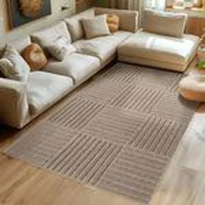Produktbild von Skandinavischer Boho Wohnzimmerteppich mit Hoch-Tief-Effekt weich pflegeleicht strapazierfähig kombinierbar , Größe : 200 x 290 cm , Farbe : Beige-2