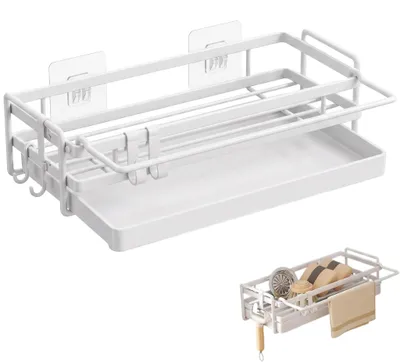 Spülbecken-Organizer mit Abtropfschale und Haken, 25,7 x 9,5 x 7 cm