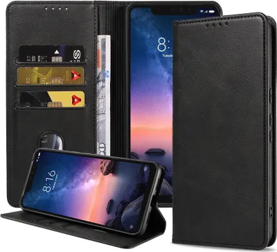 Produktbild von Smartphonica Handyhülle passend für Xiaomi Redmi Note 6 Pro Kunstlederhülle mit Magnetverschluss und Kartenhalter Buchhülle mit Klappe - Schwarz