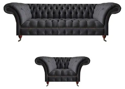 Image de Meubles Chesterfield Complet Noir Garniture Coussin Canapé