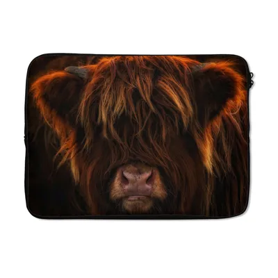 Produktbild von MuchoWow® Laptop Hülle 13 Zoll Schottischer Highlander - Kuh - Schwarz - Porträt Laptoptasche - Laptophülle - Sleeve - Rundumschutz