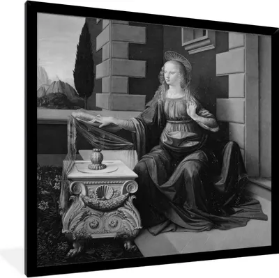 Produktbild von MuchoWow® MuchoWow® Gerahmtes Poster Die Verkündigung - Leonardo da Vinci 40x40 cm - Poster mit zchwarzem Bilderrahmen - Mit Rahmen - Wanddekoration Schlafzimmer