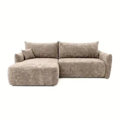 Produktbild von Ecksofa MELIO, Sofa L-Form mit Schlaffunktion, Eckcouch mit Bettkasten und Stauraum, für Wohnzimmer und Gästezimmer, Chenille, Links Dunkelbeige Beige