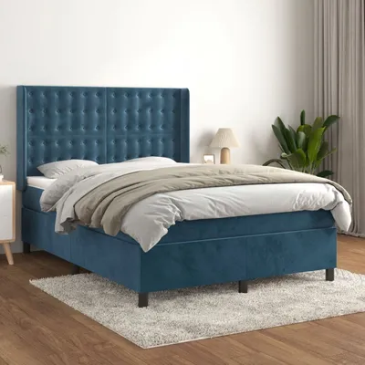 Produktbild von Robuste Doppelbett - Dezentem Design Boxspringbett mit Matratze Dunkelblau 140x190 cm Samt - Lattenrost Inklusive - 26341