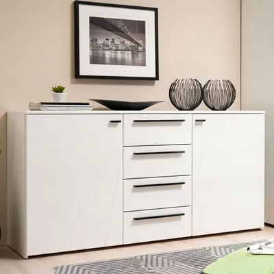 Immagine prodotto di Dmora Credenza Maropati 163x40x81h cm Bianco, 2 Ripiani 4 Cassetti
