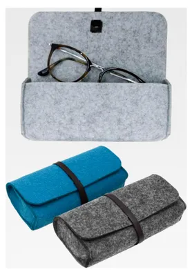 Produktbild von 3er Set für große Brillen: Filz Brillenetui - 100% Recycelt - 17x3,5x8 Sonnenbrillen Etui Groß - Reise Aufbewahrungstasche Mini Mäppchen Stoff Kosmetiktasche