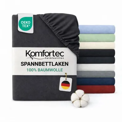 Produktbild von Komfortec Jersey Spannbettlaken 160x200 cm, 100% Baumwolle, Anthrazit, KI-generiertes Bild