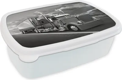 Produktbild von KitchenYeah® Lunchbox Brotzeit Brotdose 17x11 cm Lkw - schwarz und weiß Kinder Brotzeitdose - Lunch Box - Kinder - Sandwich-Box - Schulbox - Lunch Boxen