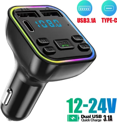 Immagine prodotto di Luci a led Trasmettitore Fm Bluetooth Doppio Usb Tipo C Caricatore Rapido Nero