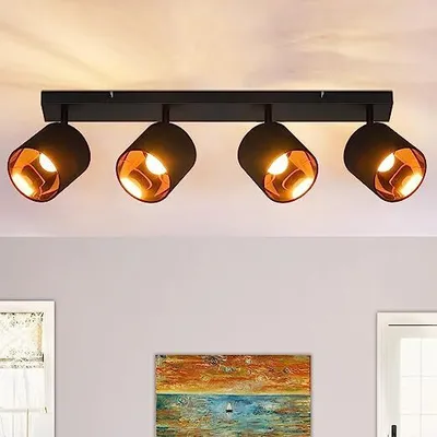 Produktbild von ZMH Deckenleuchte 4 Flammig Deckenlampe Schwarz, Deckenstrahler Vintage Deckenspot LED Wandstrahler Schwenkbar 350° E14 (ohne Leuchtmittel)