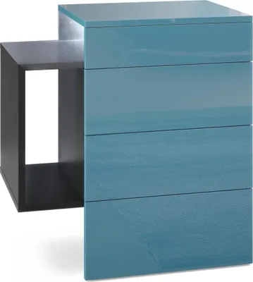 Produktbild von Vladon Nachttisch Queens,  Germany, Nachttischschrank mit 2 Schubladen und 1 seitlichem Fach zur Wandmontage, Schwarz matt/Petrol Hochglanz, inkl. LED Unterbaustrahler weiß (60 x 63 x 36 cm)