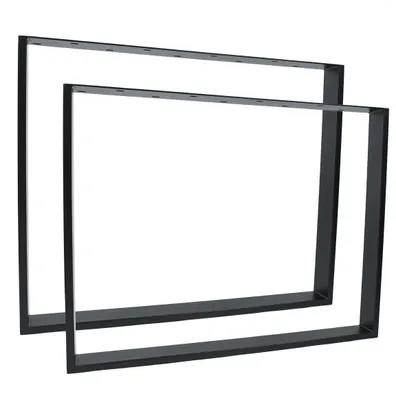 Two black metal table legs are shown against a white background.