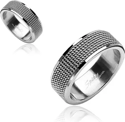 Produktbild von Herren Ring Edelstahl Herrenring Inlay in Mesh-Optik Hochglanzpoliert silber 49 - Ø 15,70 mm