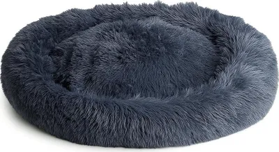 Produktbild von Hundebett rund 80 cm Hundekissen Flauschiges für Hunde Katzen Dunkelgrau