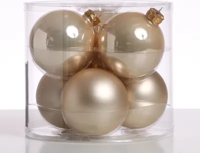 Christbaumkugel - Weihnachtsbaumkugel - Glas - D: 8cm - glänzend und matt - champagner - 6er Set