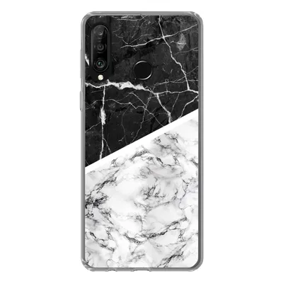 Produktbild von MuchoWow® Handyhülle Schutzhülle Hülle für Huawei P30 Lite Marmor - Schwarz - Weiß Silikon Softcase Handy Hülle - Handyhülle