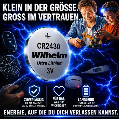 Produktbild von 4 x Wilhelm CR2430 Blister Lithium Knopfzellen