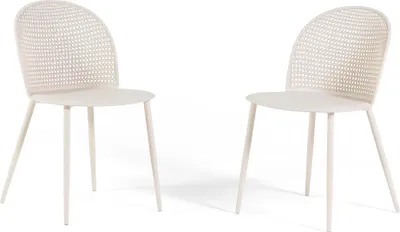 Image de Lot de 2 chaises en polypropylène renforcé de fibre de verre et pieds métalliques, dossier aspect tressé, design moderne et robuste pour cuisine, salle à manger, jardins couverts, terrasses couvertes, bars et restaurants - IVY - Crème