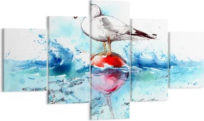 Produktbild von Bild auf Leinwand - Leinwandbild - Wasser Fische Möwe hungrig - 125x70cm - Wand Bild - Wanddeko - Leinwanddruck - Bilder - Kunstdruck - Wanddekoration - Leinwand bilder - Wandkunst - EA125x70-3047