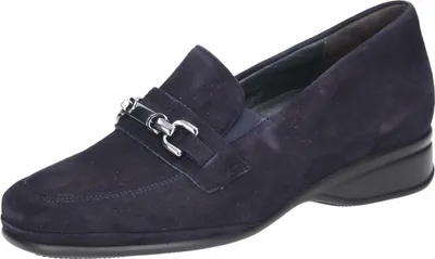 Produktbild von Semler Damen Slipper Dunkelblau, klassisch mit silberner Spange, flache bequeme Passform
