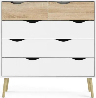 Image de CALICOSY - Commode 5 tiroirs blanc etReproduction chêne L98,7 cm - BILLUND
