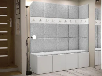 Obrázek produktu pro Stěna do předsíně s čalouněnými panely 42x42 SELAND 2 - bílá / šedá