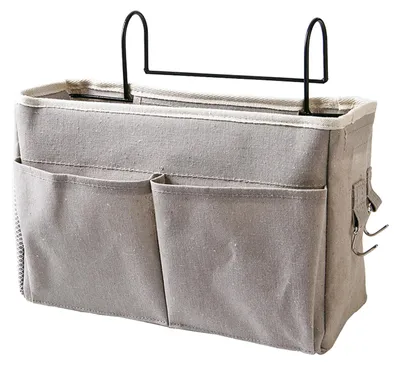 Produktbild von Nachttisch-Hängetasche, Baumwollleinen, Nachttisch-Aufbewahrungstasche, Organizer-Korb für Etagenbett-Schlafzimmer, Grau