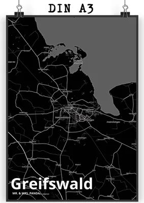 Produktbild von Mr. & Mrs. Panda Bild Greifswald DIN A3 - Geschenk, Stadt Dorf Karte Landkarte Map Stadtplan, Wanddekoration, drucke, Plakat, wanddeko, Wandbild