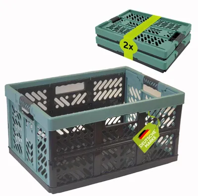 Produktbild von 2 x Robuste Profi - Klappbox 45 L bis 50 kg - Faltbox, Kiste, Korb zur Aufbewahrung, Transport - nordic green