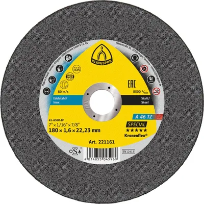Produktbild von Klingspor Dünnblechtrennscheibe für Stahl / VA Durchmesser 180x1,6mm Bohrung 22,23mm - 221161
