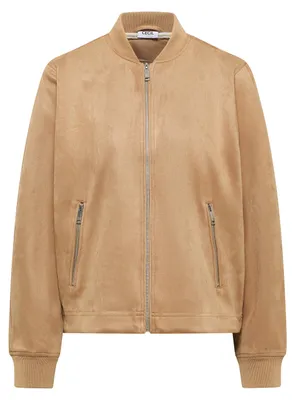 Produktbild von CECIL Damen Blouson Jacke Beige Velours Optik Reißverschluss Rundhals Langarm Uni