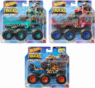 Produktbild von Hot Wheels Monster Trucks Big Rigs, Die-Cast-Spielzeugtruck im Maßstab 1:64 mit 6 Rädern (Stile können abweichen), Monstertruck, 3 Jahr(e), Kunststoff, Metall, Gemischte Farben