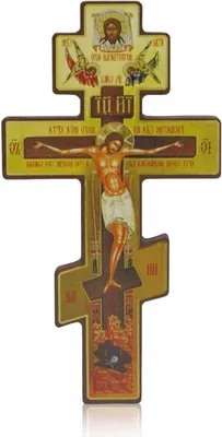 Productafbeelding van Houten Wandkruis - Religieus Ornament - Decoratieve Sfeer - Dubbelzijdig Ontwerp - 20 x 11 cm - Houtkleur