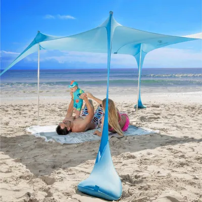 Produktbild von SUN NINJA Strandzelt mit UPF50+ - Sonnenschutz Strand Sonnensegel mit Sandschaufel & Erdnägeln - Strandmuschel Baby UV Schutz 50 - Beach Tent