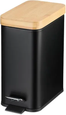 Productafbeelding van Afvalemmer 5 liter - Met uitneembaar binnenbakje - Pedaalemmer met soft-close mechanisme - Bamboo deksel - Zwart