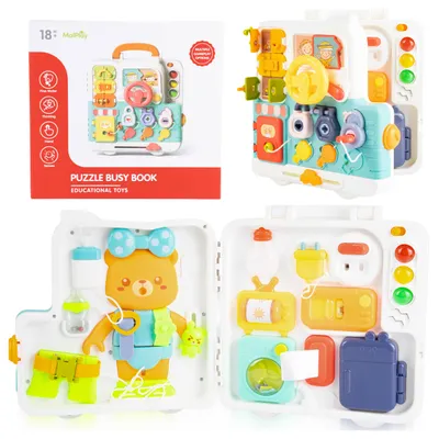 Produktbild von Malplay Spieltafel Spielbrett Teddybär Montessori  Manipulation Board Zubehör Koffer ab 18 Monaten Geschenk