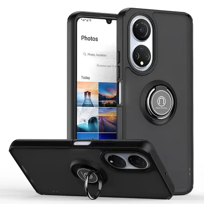 Immagine prodotto di Custodia per Honor X7 in TPU traslucido opaco con supporto ad anello e supporto Nero