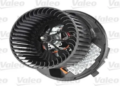 A black blower motor with orange accents is shown against a white background.