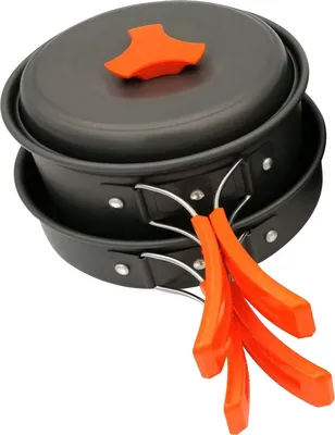 Obrázek produktu pro Camping Cookware Set Campfire Cooking Utensils Skládací vaření Set Portable Outdoor Hiking Backpack Pot Pan Bowls Spoon Mesh Carrying Bag Tea Towel