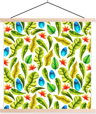 Produktbild von MuchoWow® Textilposter Blumen - Dschungel - Blätter 120x120 cm mit holzfarbenen Rahmen - Textil-Poster