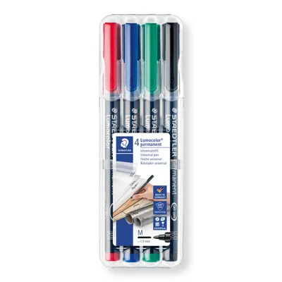Zdjęcie produktu dla Staedtler Lumocolor 317 WP4, Czarny, Niebieski, Zielony, Czerwony, Czarny, Niebieski, Zielony, Czerwony, Polipropylen (PP), Średni, 4 szt.
