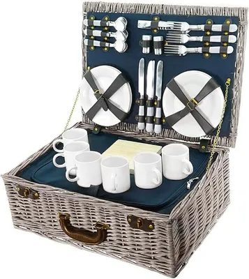 Imagen del producto de Cesta de picnic para 6 personas, juego de picnic de 40 piezas con accesorios