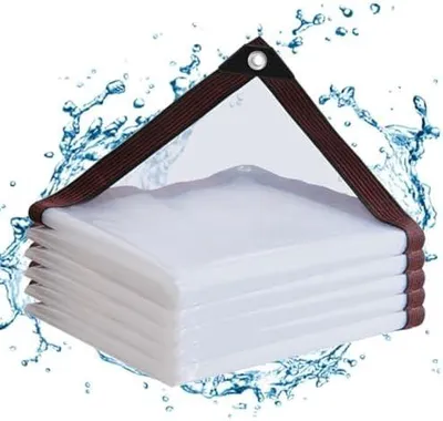 Immagine prodotto di Telo protettivo trasparente, 2 x 2 metri, impermeabile, con occhielli, ideale per balconi, mobili da giardino e uso esterno